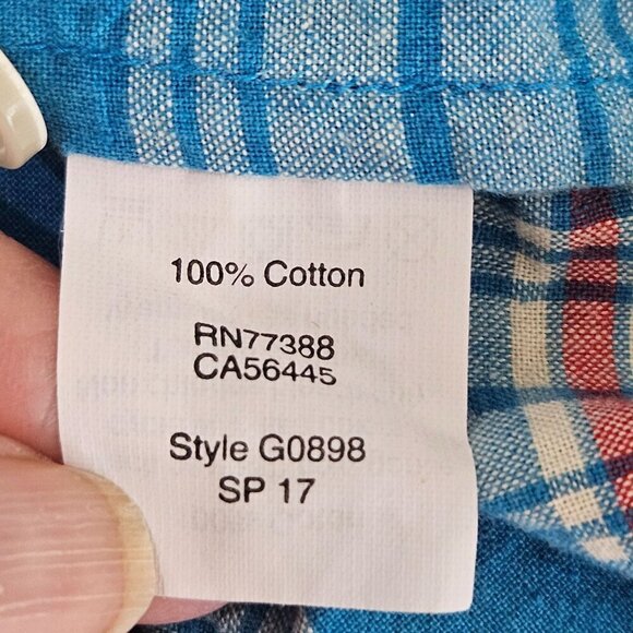 J. Crew Perfect Fit Plaid 1/4 Button Shirt Medium Cotton Blue/Red/White - Picture 5 of 8